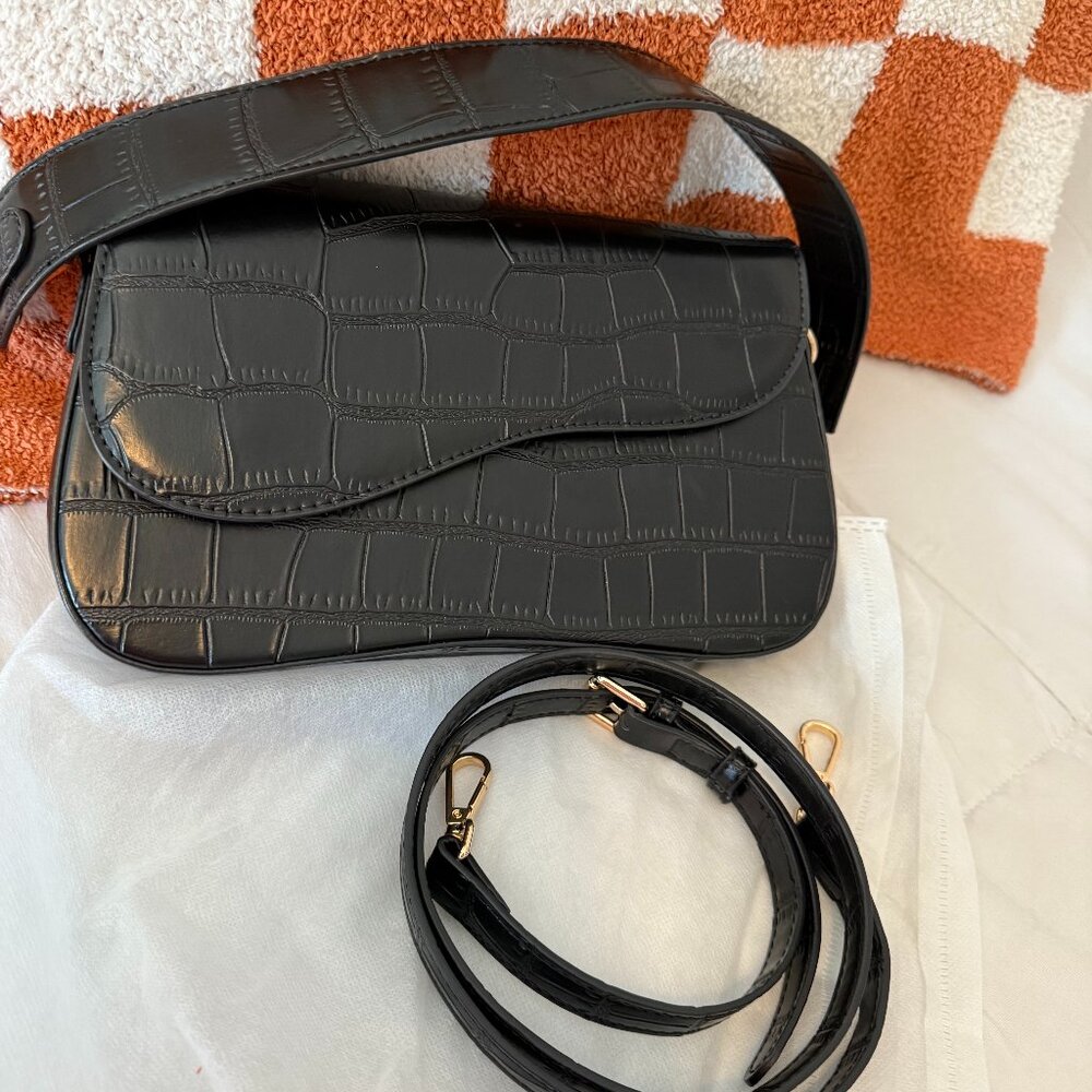Black Shoulder Bag with 2 Removable Strap Crossbody